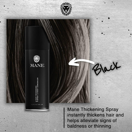 Mane Hair Thickening Spray & Root Touch Up, Instantly Thicker Hair for Men & Women, Fill in Hairlines and Hide Thinning and Fine Patches - Black, 12 Colors (6.76 oz)