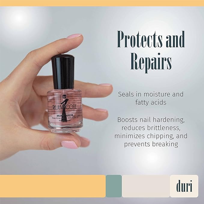 duri Rejuvacote 1 Nail Growth System - Original Maximum Strength Formula - Nail Strengthener and Nail Growth - Base and Top Coat - Pack of 2 - 0.45 fl. oz.