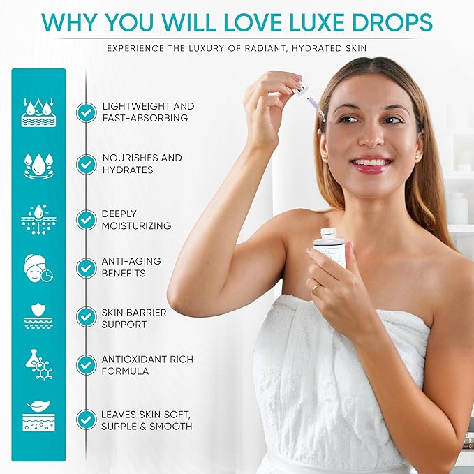 Luxe Drops Nighttime Facial Oil for Dry Skin with Bakuchiol Retinol Alternative, Face Oil for Women Anti Aging, Lightweight, Moisturizing Face Care for Dry Skin