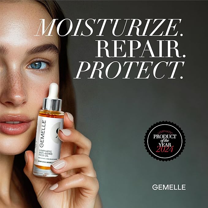 GEMELLE Lymphatic Anti-Aging Face Oil | 6x Award Winner | Packed with Vitamins C,E & A | Moisturize, Repair & Protect | Bakuchiol, Sea Buckthorn & More! | Paraben-Free, Natural Skin Care | 30ml
