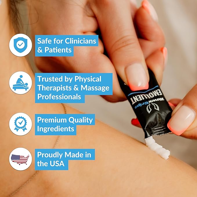 Massage Cream Emollient - Oil-Based Deep & Soft Tissue Application, Physical Body & Muscle Therapy, Safe Ingredients, Hands & Tools Use - Vanilla Scent, 36 Single-Use Packets (7ml)