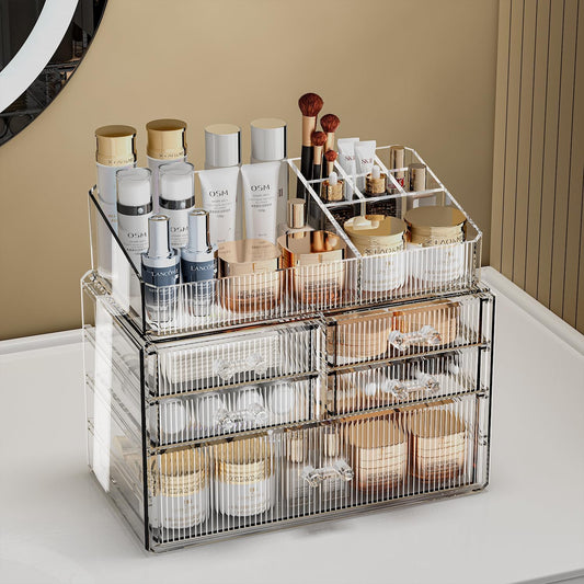 ZHIAI Stackable Organizer, Acrylic Cosmetic Organizer for Dresser, Vanity, Kitchen Cabinet, Bathroom, Under Sink, Home Organization and Storage (1 Top 5 Drawers)