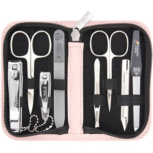3 Swords Germany - brand quality 8 piece manicure pedicure grooming kit set synthetic leather case light pink - Made in Germany