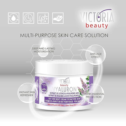 Hyaluron Anti-Wrinkle Cream with Licorice Extract - for Mature Skin (Age 60+) - Intensive Natural Cream for Day & Night With UV Filters