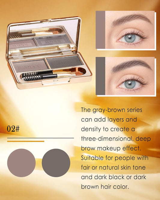 Eyebrow Powder Kit-2 Colors Eye Brow Tinting Powder Palette Long-Lasting Waterproof, Light Dark Grey Brown Brow Filler Product, Mother's Day Makeup Gift for Women Girl, with Mirror Brow Brush-Set 02