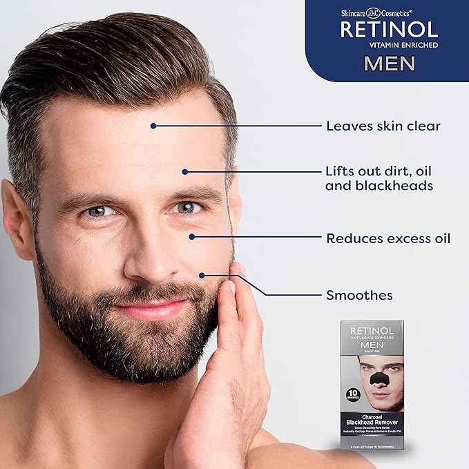 Retinol Men’s Charcoal Blackhead Remover – The Original Anti-Aging Peel-Off Cleansing Pore Strips – Unclogs Pores & Lifts Out Deep-Down Dirt, Oil & Blackheads In Just 10 Minutes