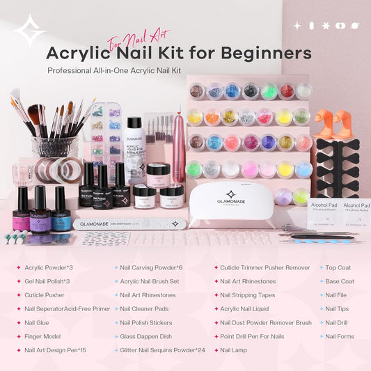 Acrylic Nail Kit for Beginners: Professional Acrylic Nail Kit Set with Everything Drill Powder Nail Art Starter Tech Kit at Home Salon Gift