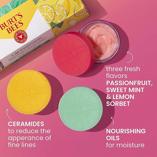 Burt's Bees Mothers Day Gifts, Lip Mask Set- Overnight Intensive Treatment Revives & Nourishes for All Day Hydration, Passion Fruit & Chamomile, Sweet Mint & Lemon Sorbet