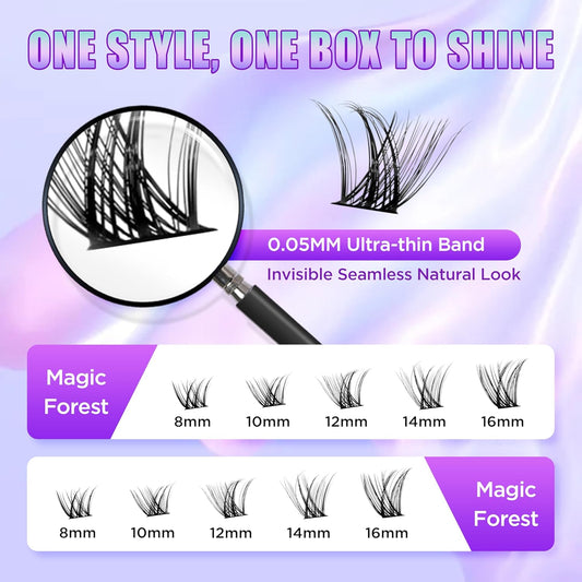 Lash Extension Kit DIY Lash Clusters Kit Eyelash Extensions Individual Lashes Extensions with (BondSeal,Tweezers,Remover168Pcs,MagicForest,8-16)