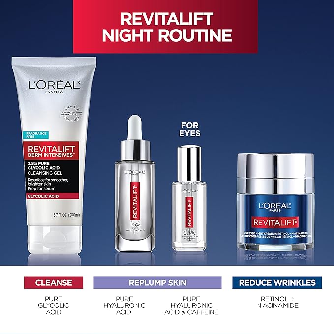 L'Oreal Paris Revitalift Pressed Night Cream, Retinol + Niacinamide, Reduces Wrinkles, Fragrance Free, 1.7 oz + Serum Sample