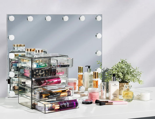 Sorbus Acrylic Makeup Organizer - Organization and Storage Case for Cosmetics Make Up & Jewelry - Big Clear Makeup Organizer for Vanity, Bathroom, College Dorm, Closet, Desk (3 Large, 4 Small Drawers)