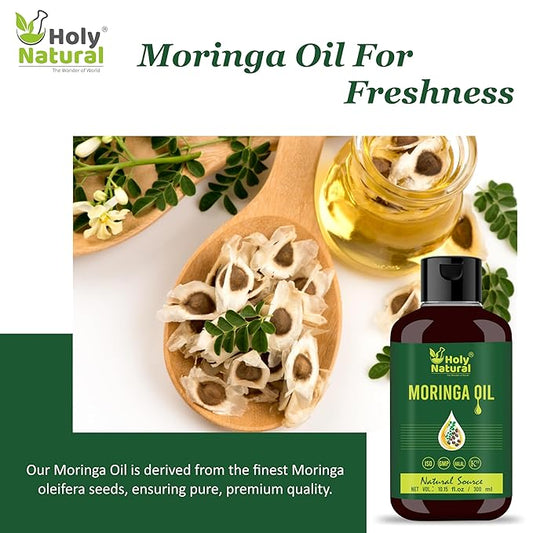 Holy Natural's Moringa Oil (10.15 fl oz/ 300ml) | Pure & Natural, Cold Pressed Virgin, Good For Skin, Hair and Body