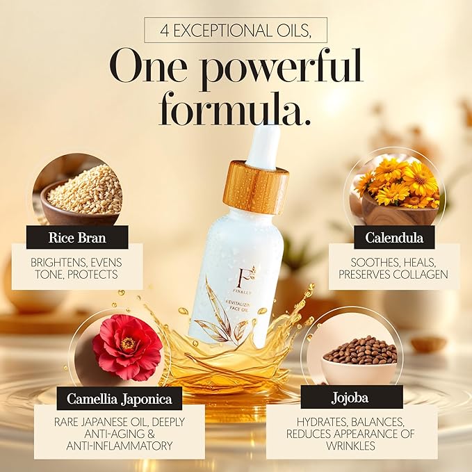Hydrating Face Oil & Under-Eye for Women & Men – Organic Tsubaki, Calendula, Vitamin E Jojoba Oil & Rice Bran for Glowy Skin, Even Skin Tone & Dark Spots – Anti Aging Serum by Finally