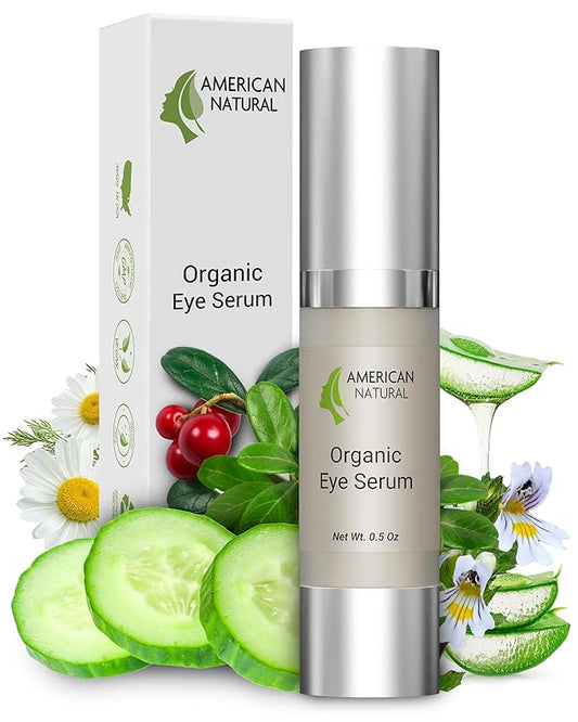 American Natural Eye Serum for Puffy Bags Under Eyes (0.5oz) - Dark Eye Circle Remover with Organic Cucumber & Chamomile Extract | Fine Line & Wrinkle Reduction Anti Aging Serum For Men & Women
