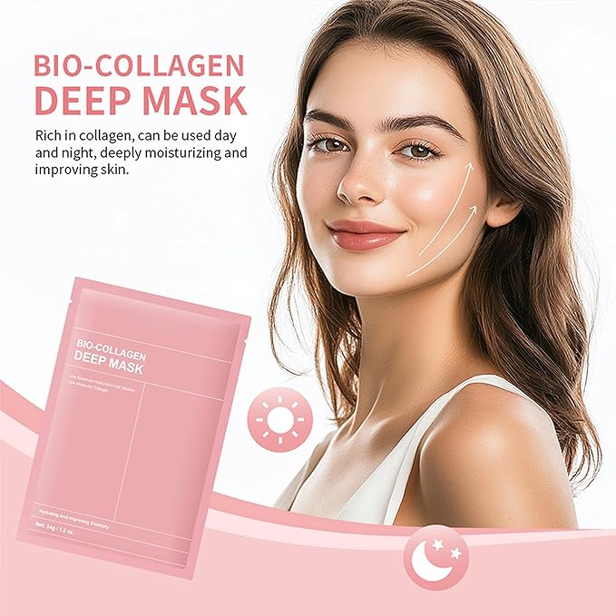 3Pcs Bio-Collagen Deep Mask, Hydrating Overnight Sleeping Mask Transparent Face Membrane Skin Care Moisturizing, Restores Skin Elasticity & Energy Collagen Mask for Women