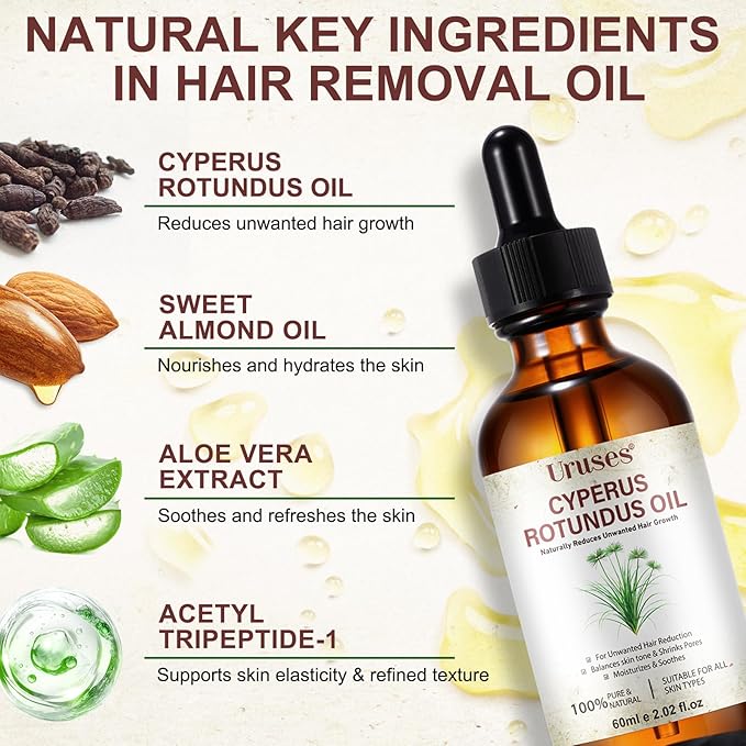 3Pack Cyperus Rotundus Oil, Natural Cyperus Rotundus Oil for Hair Removal, Reduces Unwanted Hair Growth, Moisturizes & Soothes The Skin, Suitable for All Skin Types