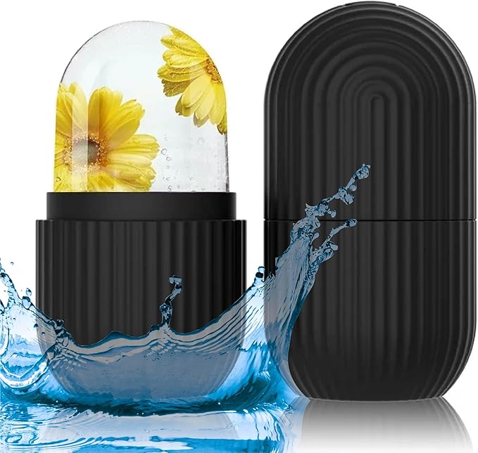 Ice Face Roller - Perfectly shaped for Face, Body, and Under Eyes - Ice Mold for Face Easy Handheld Design - Food-Grade Silicone material - Pamper Yourself with Ice - Facial Beauty Ice Roller (Black)