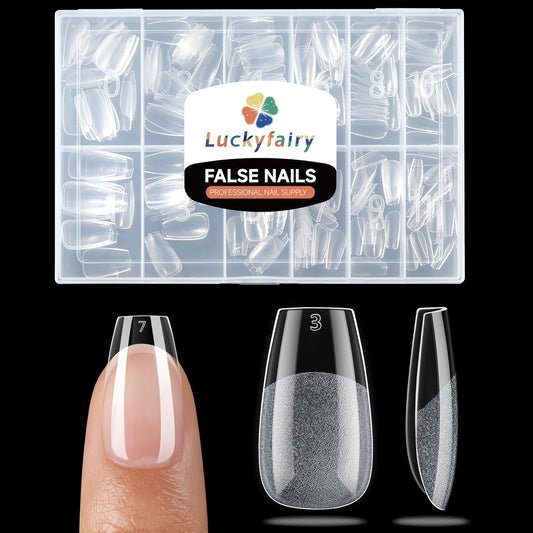 Short Coffin Fake Nails, 240pcs Soft Gel Pre-Filed Acrylic Short Ballerina Nail Tips, Half Matte Full Cover Clear Press on Flase Nail Tips for Nail Extension Home DIY 12 Sizes Gelly Tips