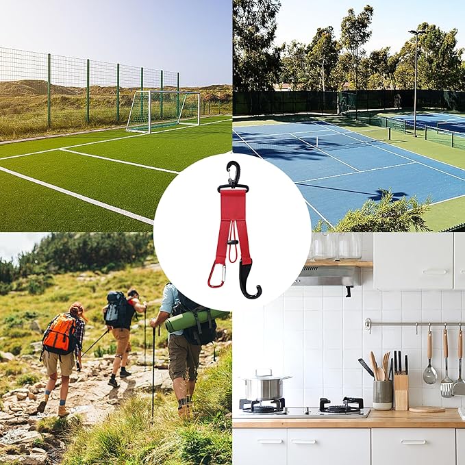 Baseball Softball Gear Hanger Dugout Organizer -Multipurpose Hanging Buckle Metal Hangers for Hold Outdoor Sports Equipment, Camping, Gloves, Helmets, Bats, Water Bottle Holder (Red)