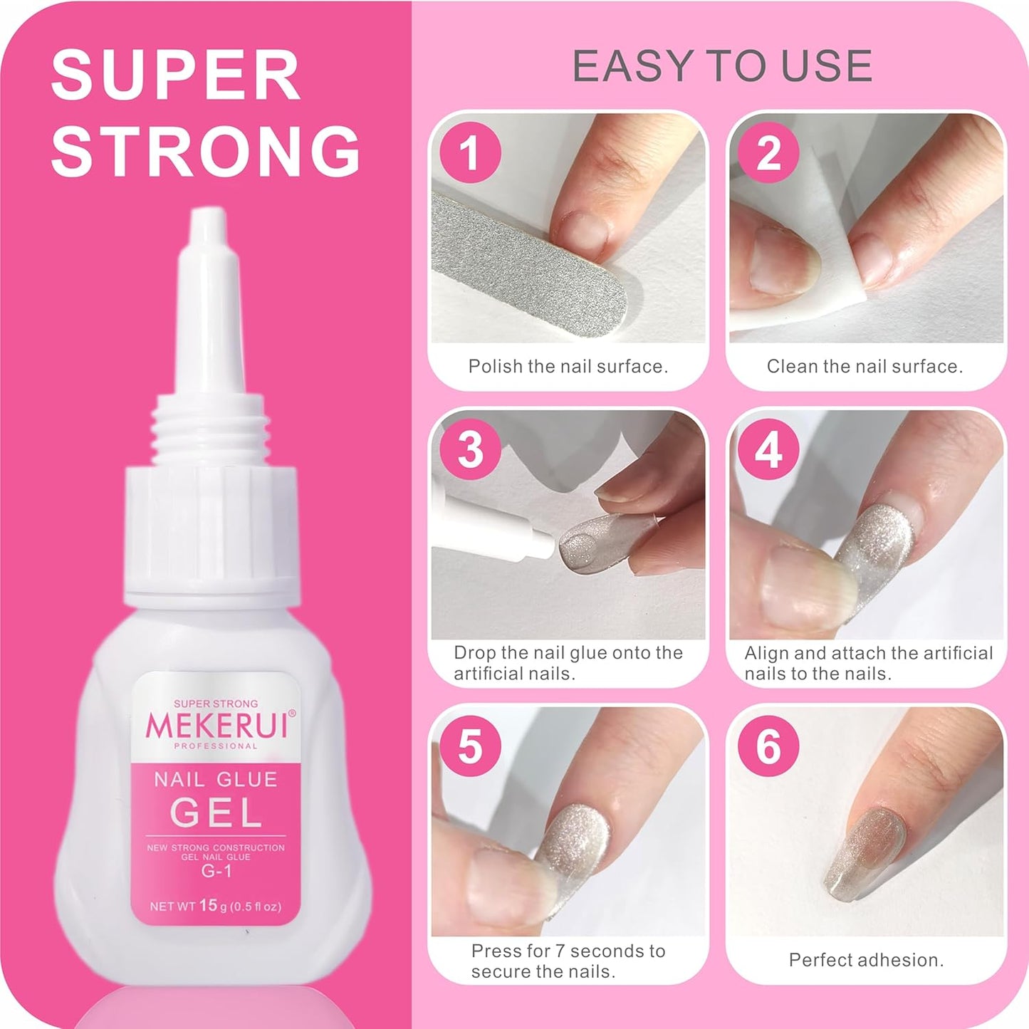 Super Strong Nail Glue for Press on Nails Resists Dripping and Clogging. It Dries Rapidly in 7 Seconds sans UV Light, Offers Long Lasting 30+ Days, is Waterproof, and Meets Professional Salon