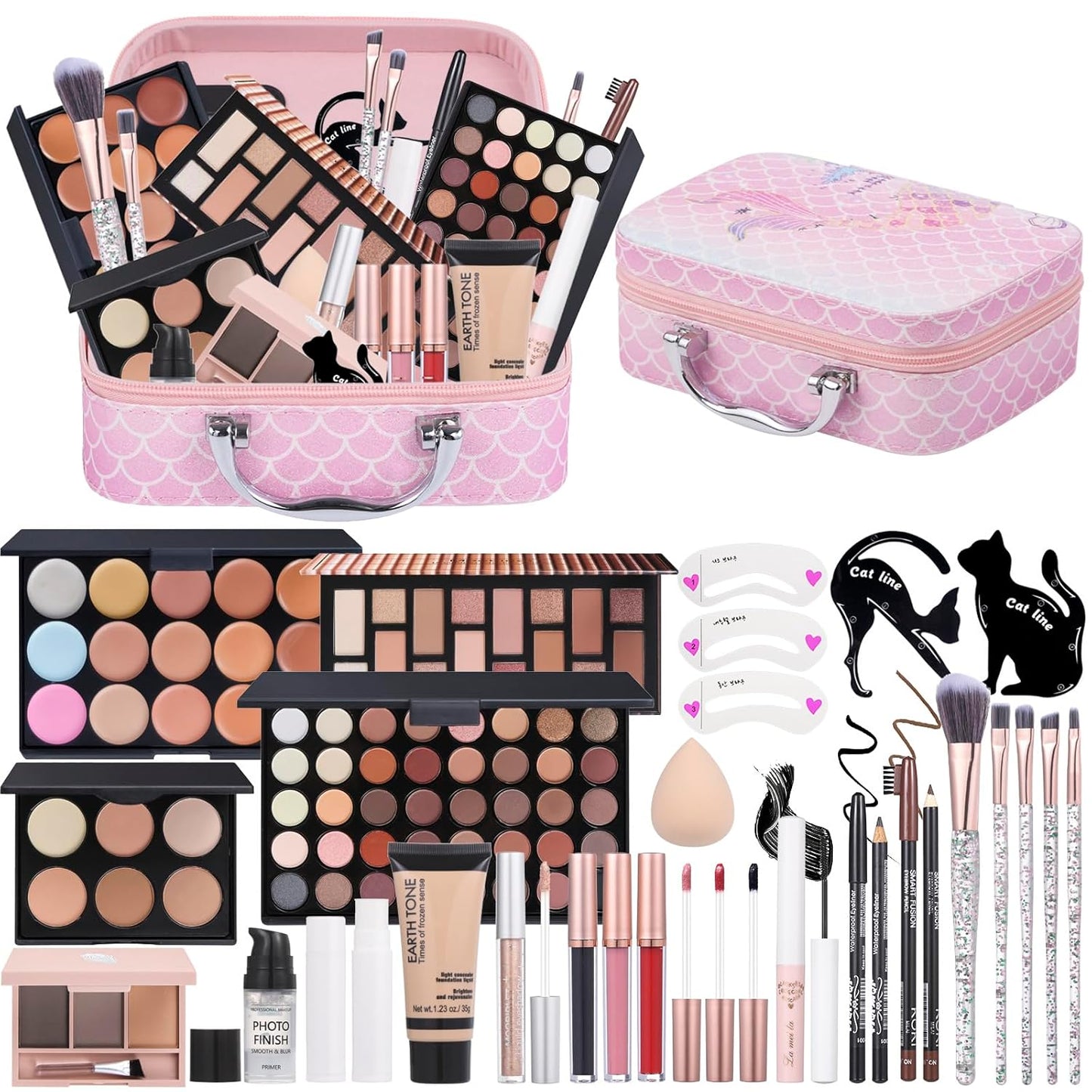 Travel Makeup Kit, Makeup Set For Teen Girls, Make up Gift Set For Women with Makeup Box, Eyeshadow Palettes, Foundation, Concealer, brushes set (Colors 40)