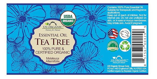 US Organic 100% Pure Tea Tree Essential Oil, Steam Distilled, USDA Certified Organic, for Hair, Skin, Scalp, Foot, Toenails, and Nail Polish - 30 ml, 2 Pack