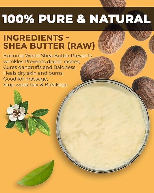 Natural Shea Butter by Excluniq World | Deep Moisturizer for Skin and Hair | Ideal for DIY Skincare, Haircare, and Natural Remedies | Unrefined, Raw, and Organic Soothing balm in 16 Oz Jar