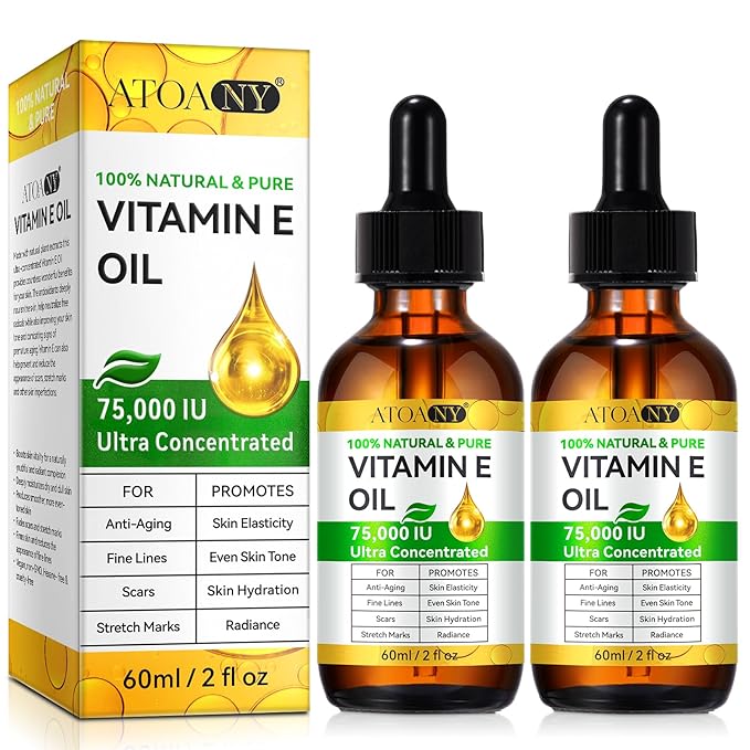 Pure Vitamin E Oil 2PACK, Natural Organic Vitamin E Oil for Skin, Face and Scars, Body Massage Moisturizing Dry Skin, Nourish Hair and Scalp