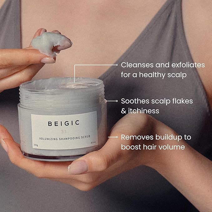 BEIGIC Volumizing Shampooing Scrub – Vegan Clarifying Scalp Exfoliator & Shampoo with Sacha Inchi Oil & Sea Salt for Buildup, Flakes for Itchy Scalps (1.76 Oz)