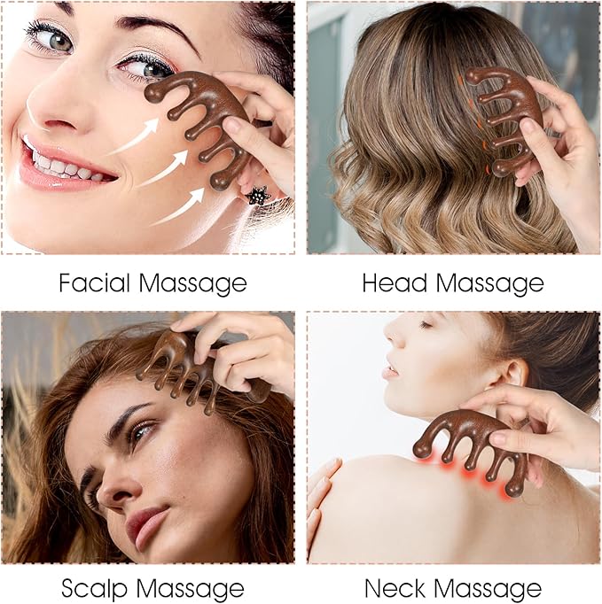 Scalp Massage Comb 2PCs, Wooden Wide Tooth Loc Comb, Natural Sandalwood Head Massager Tool, Hair Growth Scalp Massage Comb for Women Men, Meridian Comb for Head