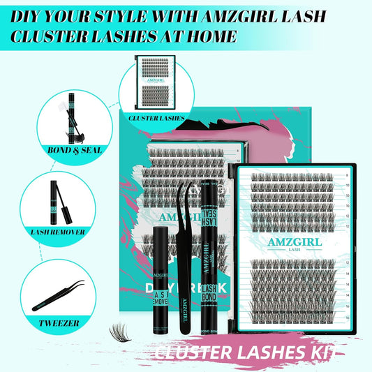 Lash Extension Kit Daybreak Lash Clusters kit Lash Bond and Seal Eyelash Remover and Lash Applicator for Diy Lash Extension Kit at Home by AMZGlRL(Daybreak,D-Mix8-16mm kit)