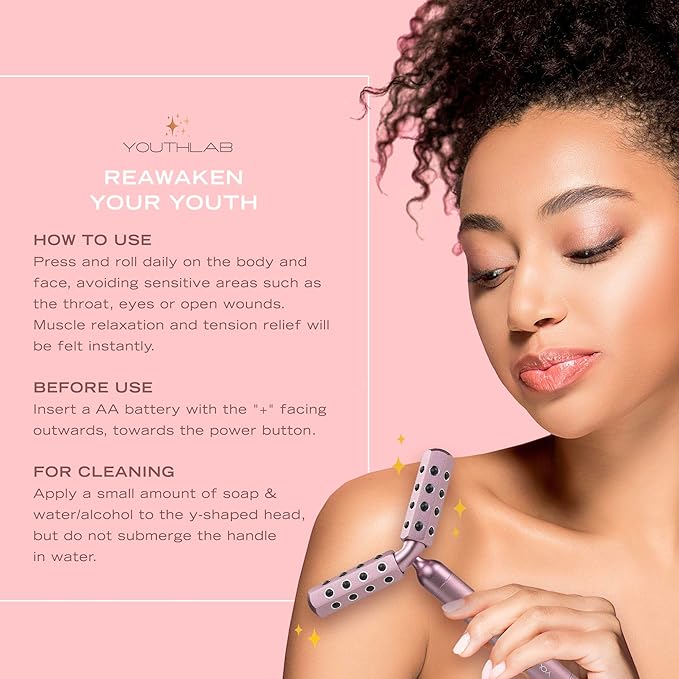 Revolution Roller - Germanium Stone Uplifting Face/Body Beauty Massage Tool/Roller/Wand for Skin Tightening/Firming, De-Puffing, Anti-Aging (Rose Gold)