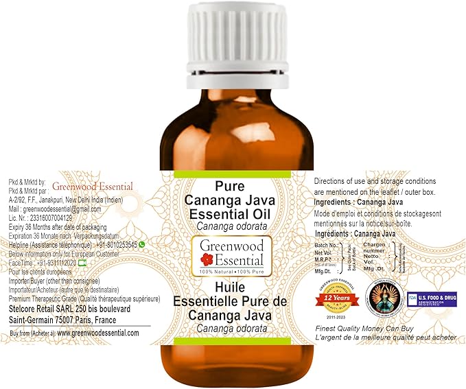 Pure Cananga Java Essential Oil (Cananga odorata) Steam Distilled 10ml (0.33 oz)