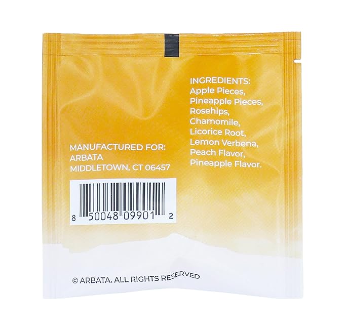 Arbata Serenity Peach Tea, 12 Pyramid Tea Bags Decaf Herbal Tea, Artisinal Naturally Flavored Caffeine Free Tea with Notes of Citrus, Apple, Pineapple