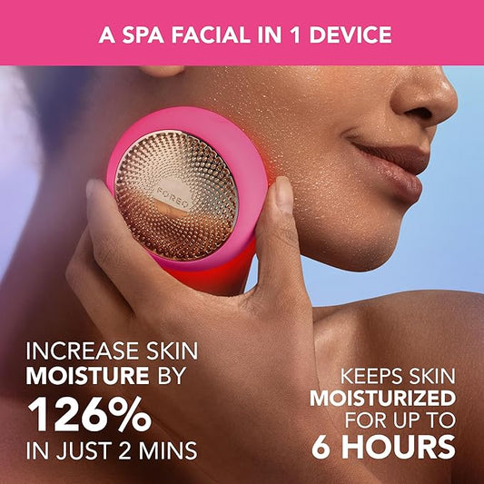 FOREO UFO 3 Deep Face Moisturiser - 5-in-1 Facial Spa - Red Light, Warming, Cooling, Face Massage, Anti Aging - Face Mask Skin Care - Fuchsia