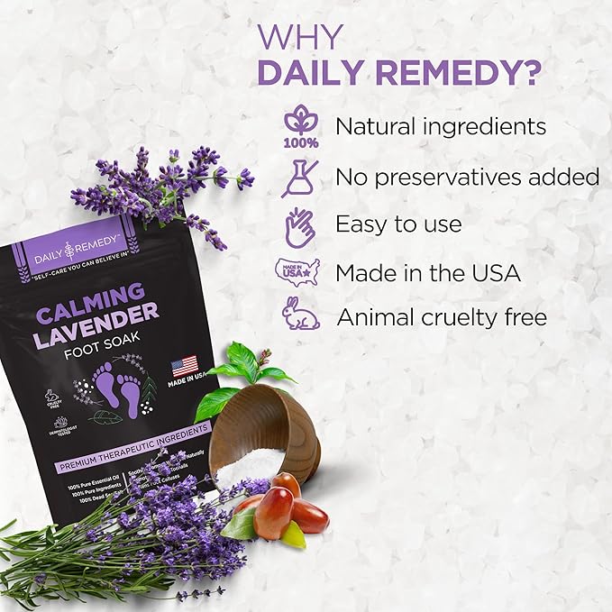 Calming Lavender Foot Soak with Epsom Salt, Made in USA, Foot Soak Soothes Tired Feet, Athletes Foot, Stubborn Foot Odor, Softens Calluses & Helps Treat Toenail, 16 oz 1 lb