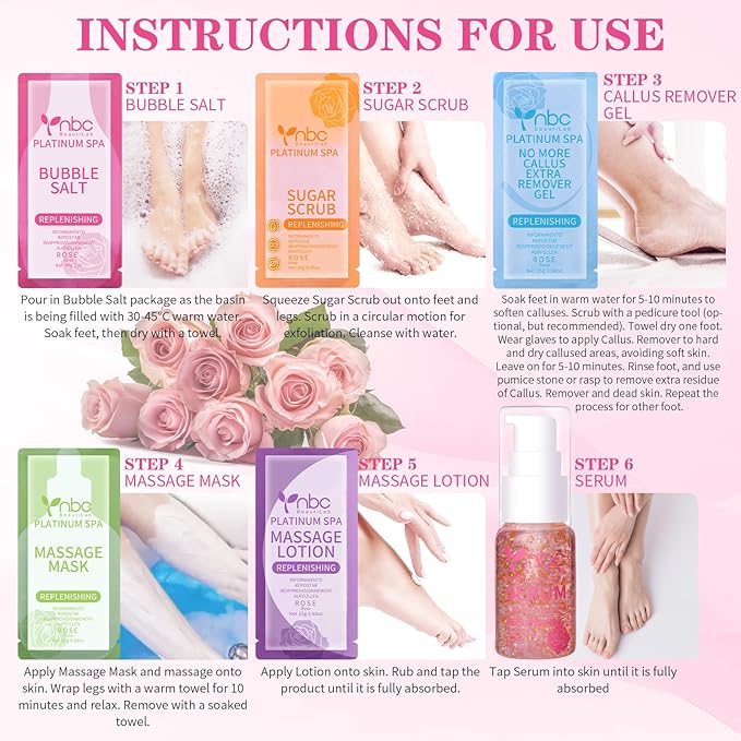 Pedicure Foot Soak Set - Upgraded 6 in 1 Foot Spa, Foot Bath Spa, Pedicure Kit, Foot Soak for Tired & Dry Cracked Feet, Athletes Feet, Bad Odor, Softens Calluses (Rose)