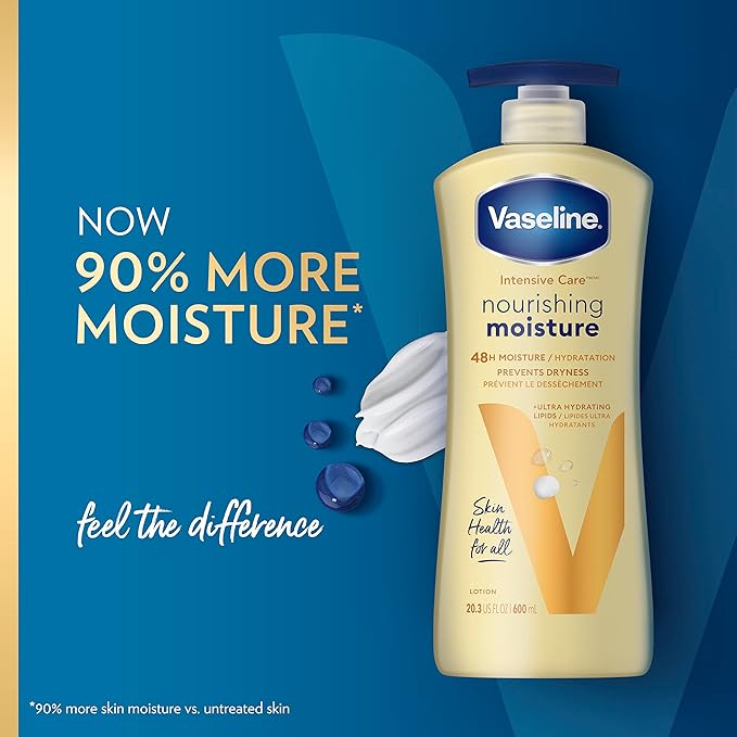Vaseline Intensive Care Body Lotion Nourishing Moisture 4 Count for Dry Skin, with Ultra-Hydrating Lipids + Pure Oat Extract 20.3 oz