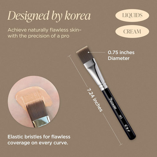 Piccasso 163 Foundation Brush – Dense Makeup Brush for Liquid & Cream Foundation, Soft Synthetic Bristles for Flawless Coverage and Face Makeup, Professional Korean Beauty Tool for Daily