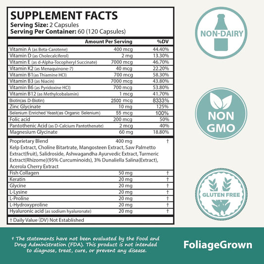 Hair Growth Supplements,Visibly Thicker Hair,Hair Growth Vitamins for Women and Men - 2 Month Supply(120 Capsules), White