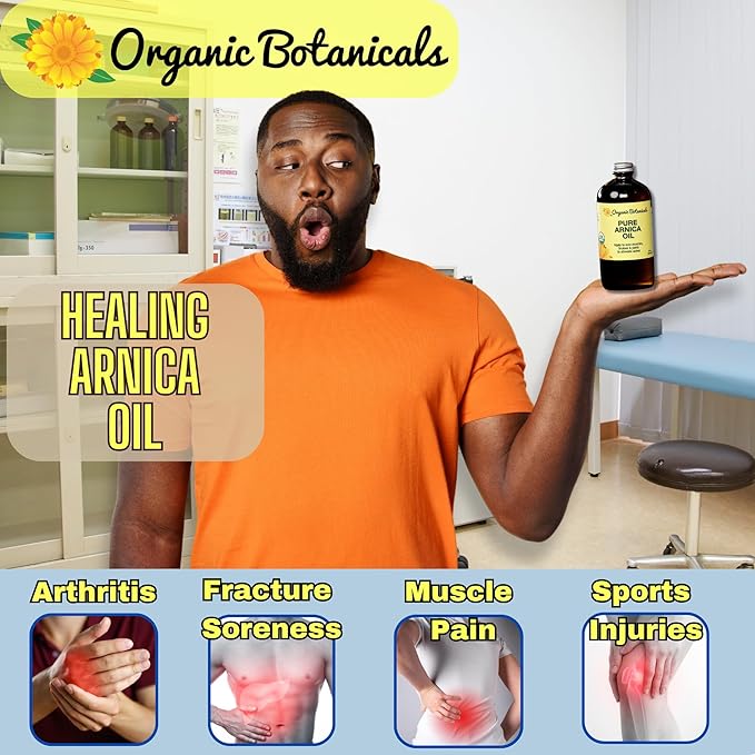 Arnica Oil - Pure Organic Muscle Discomfort Bottle - Organic Arnica Oil for Bruising and Swelling, Arnica Montana Oil for Muscle and Joint Discomfort, Arnica Massage Oil (8 oz)