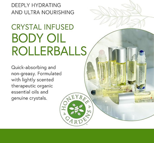 Honeybee Gardens Crystal Infused Body Oil Rollerball, Clear Quartz, Organic, Moisturizing, Non-Greasy, for All Skin Types, 2 Fl Oz