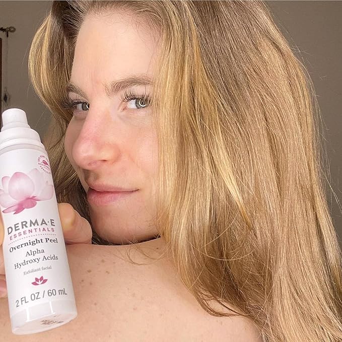 DERMA E Essentials Overnight Peel – Vegan, Gluten-Free Nourishing Facial Exfoliant with Alpha Hydroxy Acid and Lactic Acid, 2 fl oz