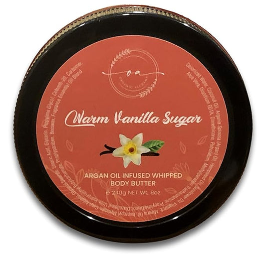 Whipped Argan Oil Body Butter for Dry Skin, Anti-Aging Body Cream Made for Women - Natural Skin Care, 8 OZ (Warm Vanilla Sugar)