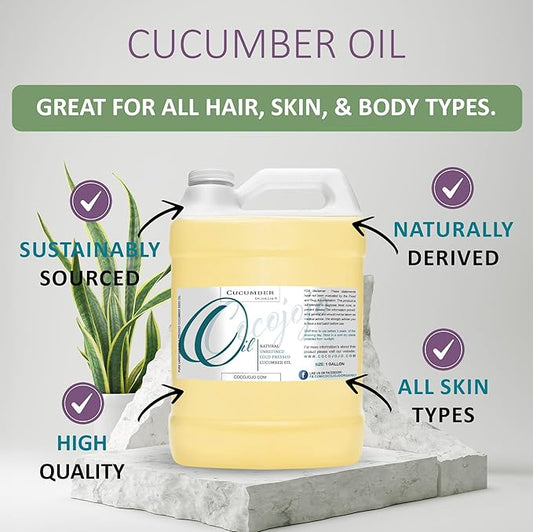 Dr Joe Lab Cucumber Seed Oil - Pure, Unrefined, Cold Pressed, Undiluted, Non-GMO, Virgin Carrier Oil for Skin, Hair, Nails, Body, Face, Beard - 1 Gallon - Nourishing Hydrating Moisturizing Bulk