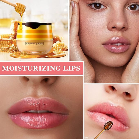 Lip Balm Honey Pot,Honey Lip Balm,Hydrating & Prevention Dry and Cracked Sleeping Lip Mask Lip Scrubs Exfoliator & Moisturizer With Applicator Lip Care Products for Dry Lips