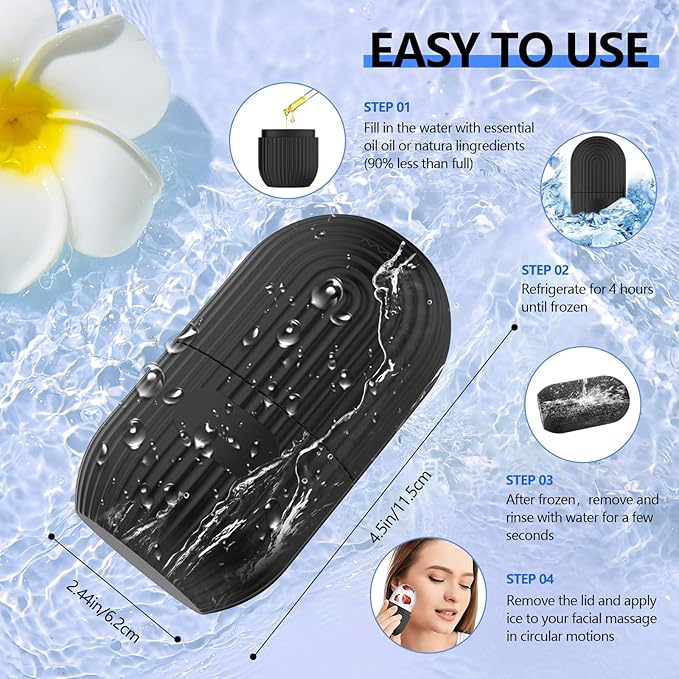 Ice Roller for Face and Eye, Silicone Ice Facial Roller Ice Holder, Face Ice Mold Skin Care, Face Icers Reusable Ice Cube Roller for Shrink Pores Anti Wrinkle Reduce Puffiness, Black