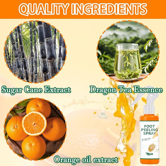 Foot Peel Spray Orange Oil,Refreshing and Moisturizing Foot Exfoliating Cleansing Spray for All Skin Types,Instant Foot Peeling Spray to Remove Dead Skin