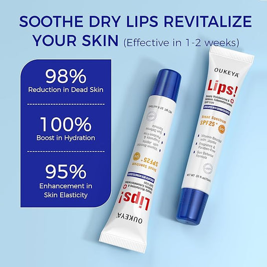 2PCS, Medicated Lip Balm w/Organic & 100% Natural Ingredients, Squeeze Tube Lip Butter SPF 25+ Long-Lasting Moisturizing Overnight Lip Mask Gentle Exfoliation Extreme Dry Lips Treatment