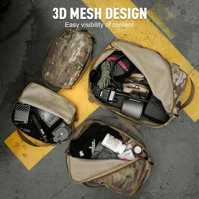 4 Set Tactical Packing Cubes ，Compressible Mesh Duffle Storage Bag,Portable Edc Molle Pouch Organizer.